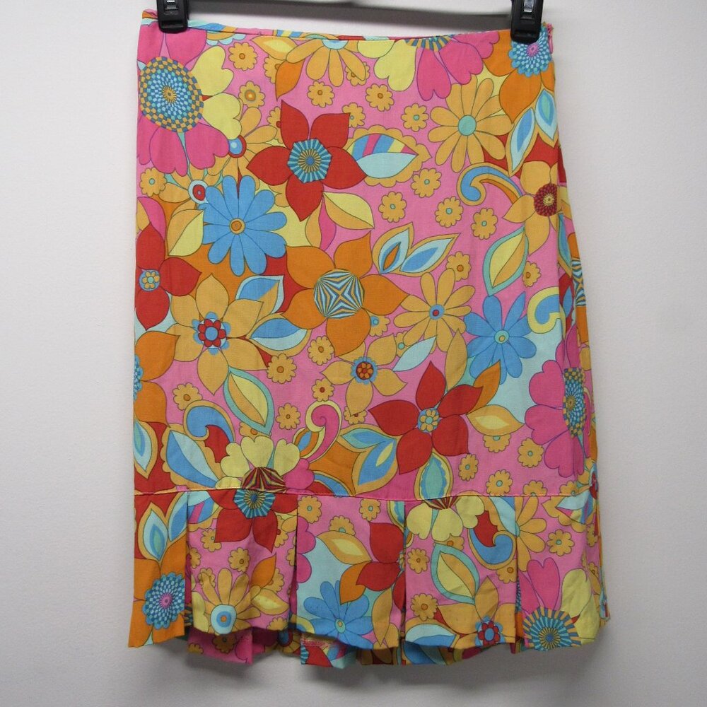 Vtg Toto N Ko Straight Pleat Hem Knee Length Skirt sz 4 Psychedelic Mod Floral